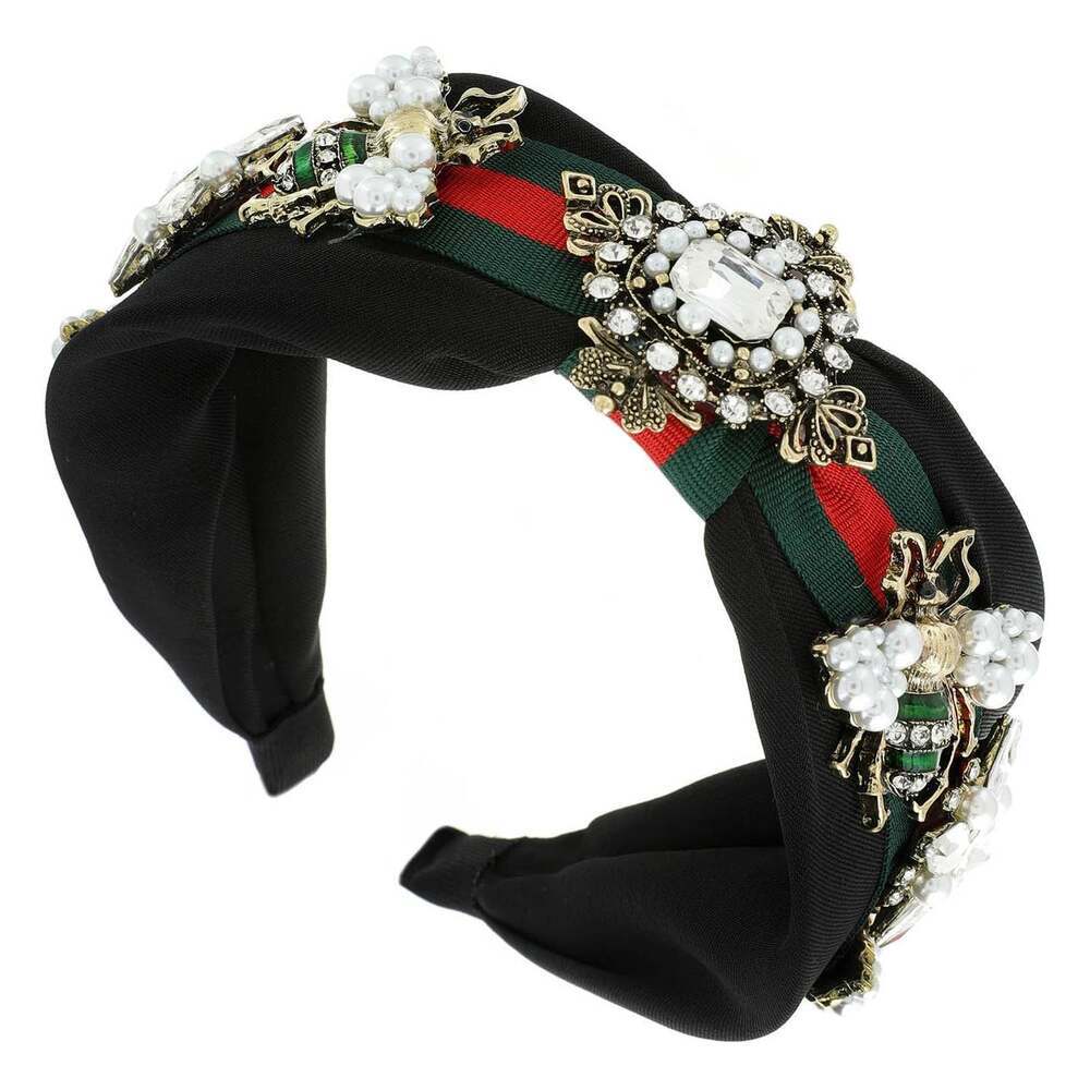 Baroque Bumble Bee Pearl and Rhinestone Knotted Headband